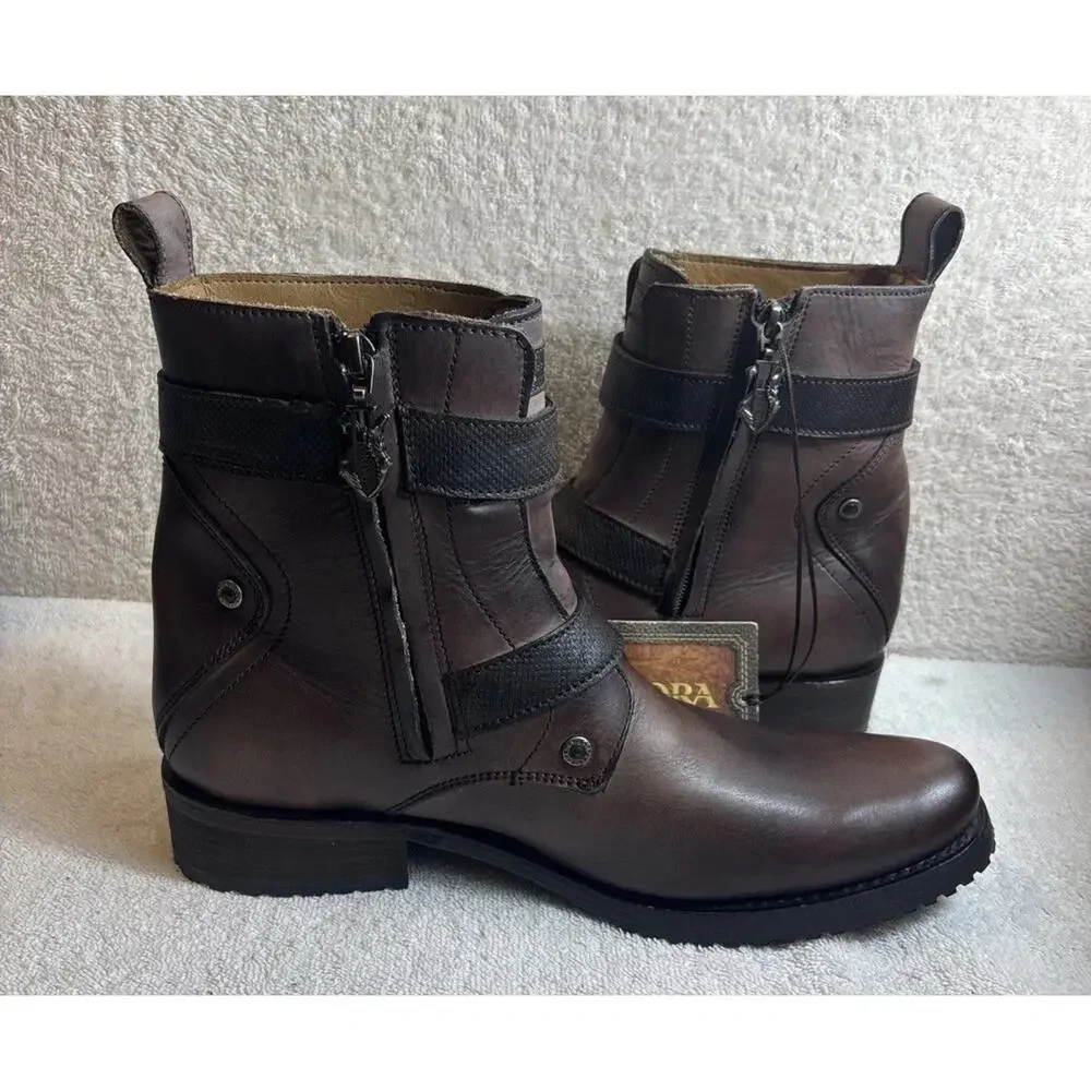 Cuadra Mens Harness Ankle Boots Size 7 Brown Round Toe Western Leather